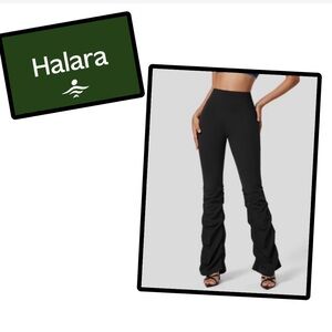 HALARA Black High Waisted Inside Pocket Ruched Casual Flare Pants Size L NWT